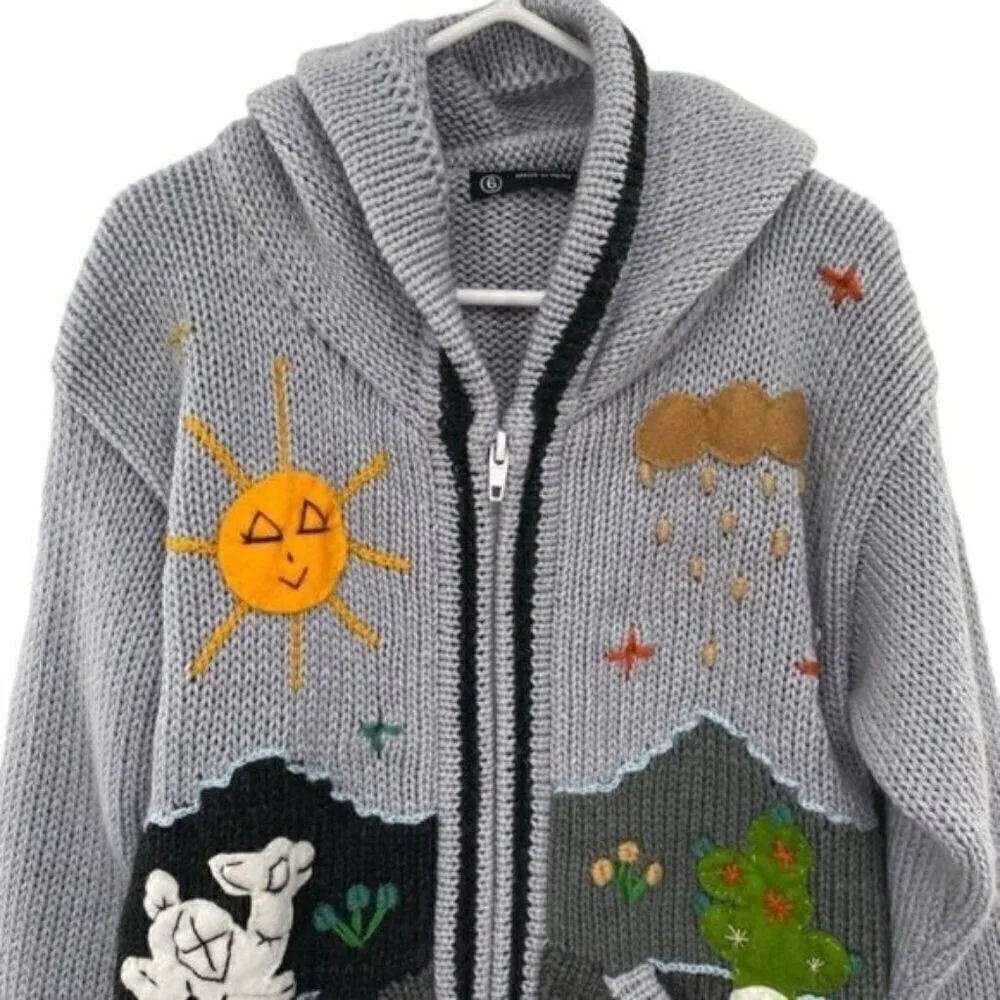 Alpaca Connection Kids Peruvian Zip Up Embroidered Hooded Cardigan Sweater